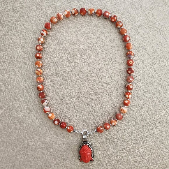 ORANGE DREAM FIRE AGATE NECKLACE - Picture 2 of 3